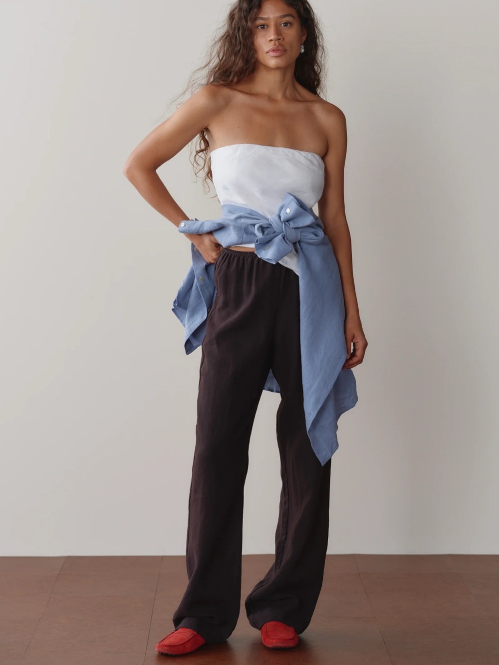Donni Linen Simple Pant - Espresso - Picture 2 of 6